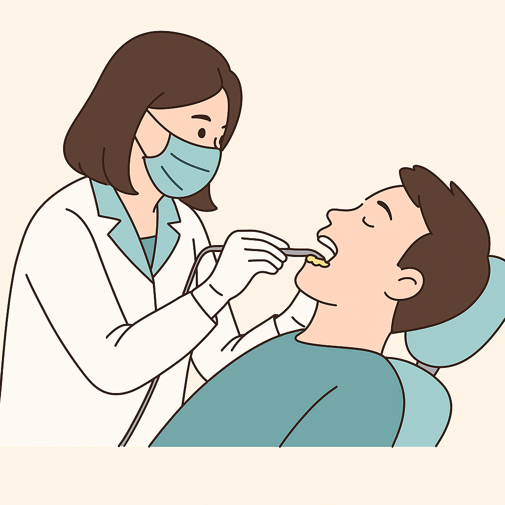 Bác sĩ nha khoa đang cạo vôi răng cho bệnh nhân